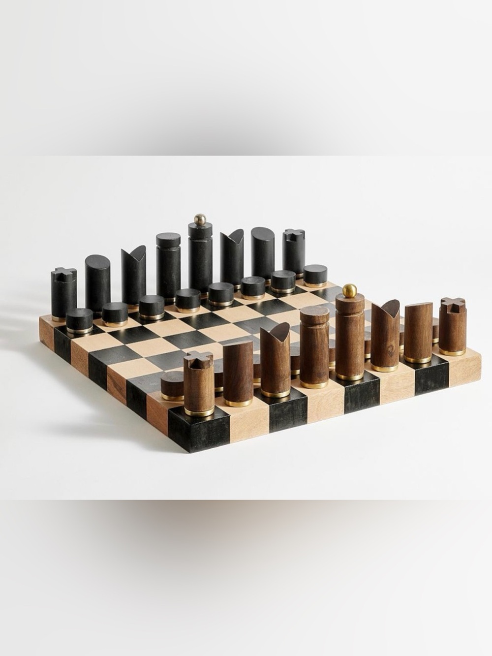 Wooden Modern Chess Set - Black and Brown